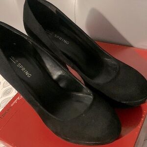 Black suede platform heels